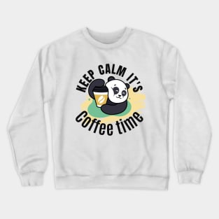 Panda Hugging Coffee. It is Coffee Time Crewneck Sweatshirt